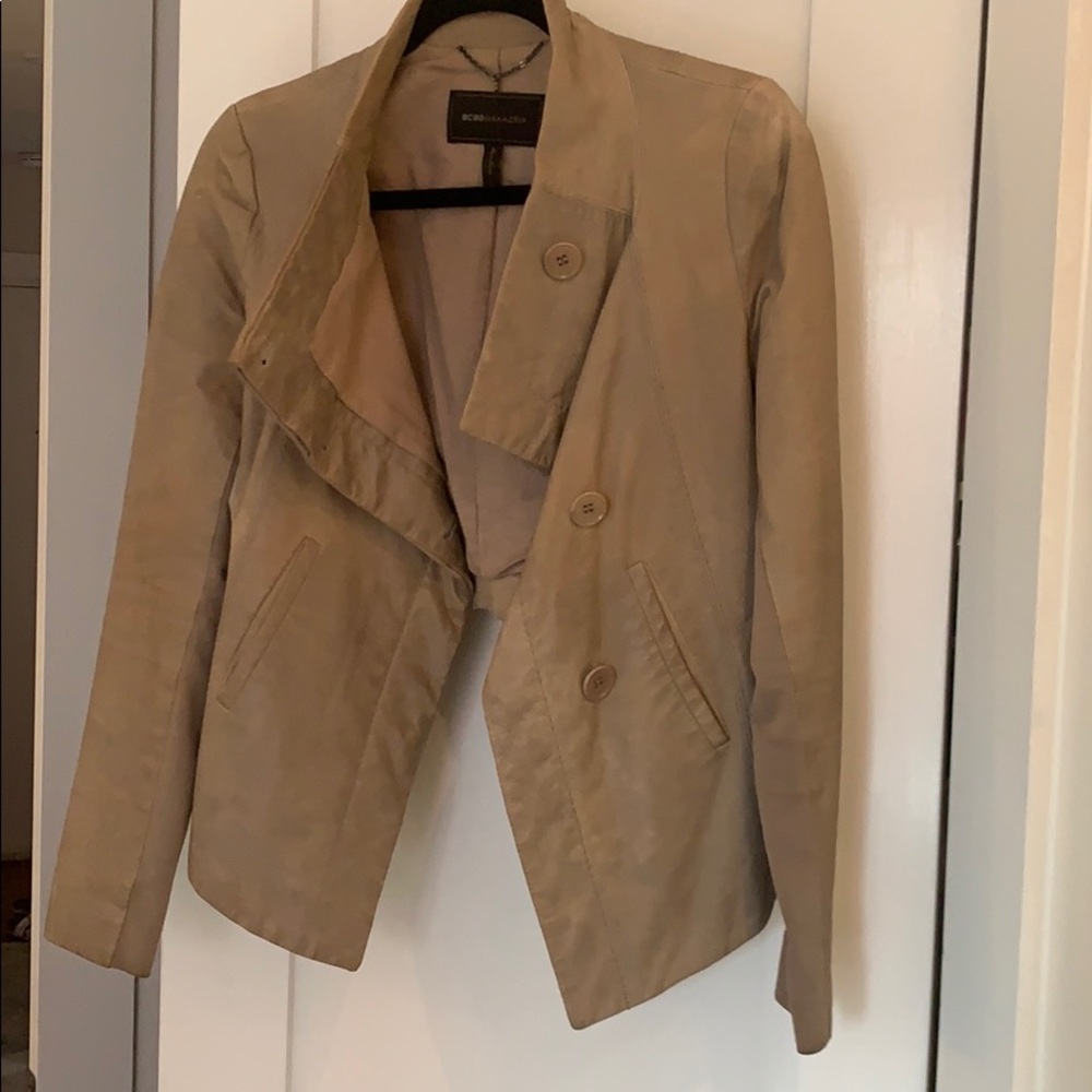 BCBG Max Azria tan leather jacket in small